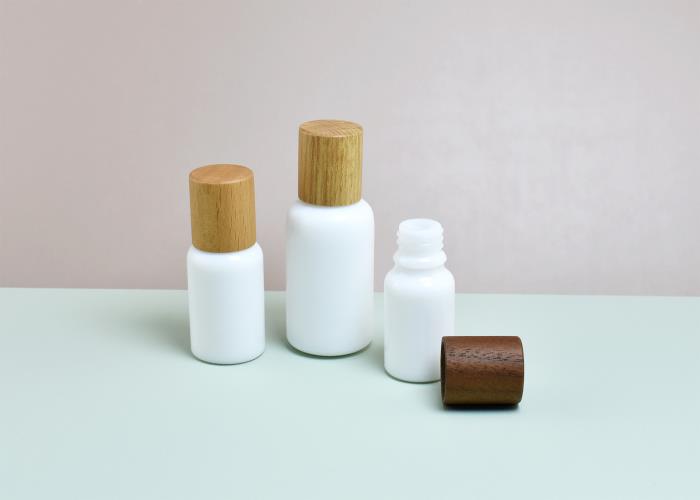 ES-D435B(6) 200ml Opal White Glass Bottle with Wooden Cap